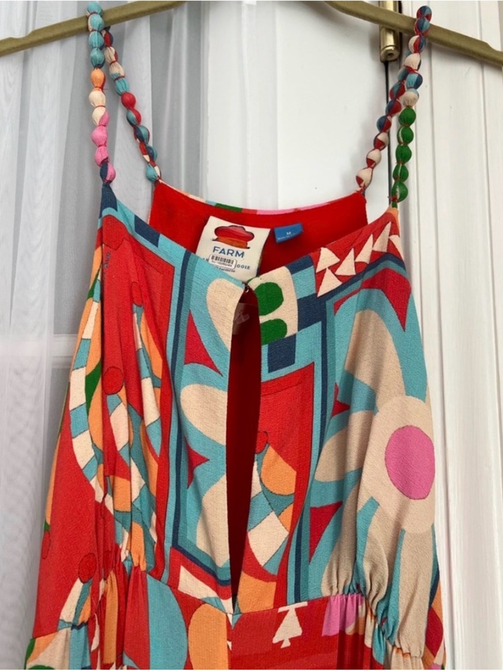 FARM Rio Multicolor Patchwork Wide-Leg Jumpsuit with Coral & Green - Picture 3 of 3